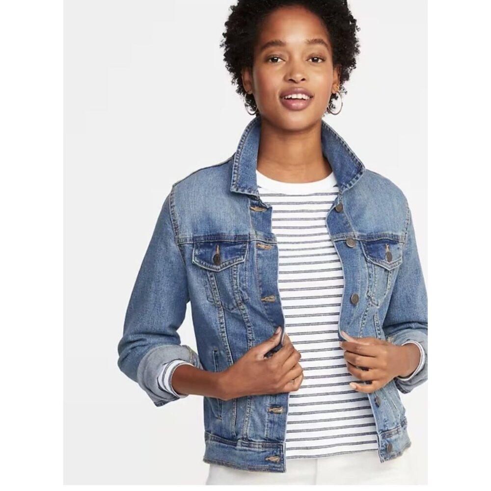 Old Navy Womens Denim Jean Jacket Size Small Blue Classic Casual Button Front
